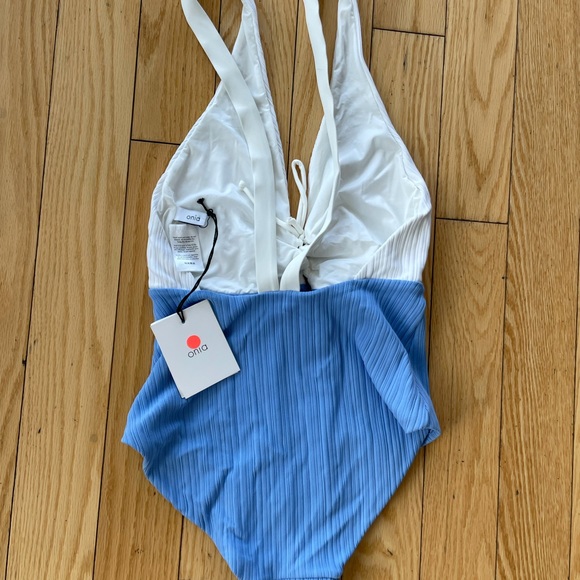 NWT Onia Blue Marine One Piece Swimsuit Blue White Size S - Picture 6 of 6